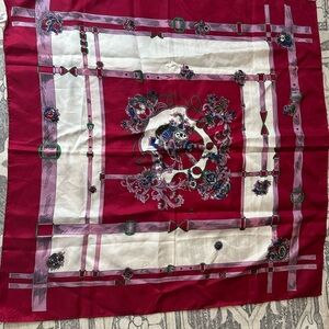 Vibrant Red, White, and Pink Scarf, Acetate, Vintage, Made in Japan